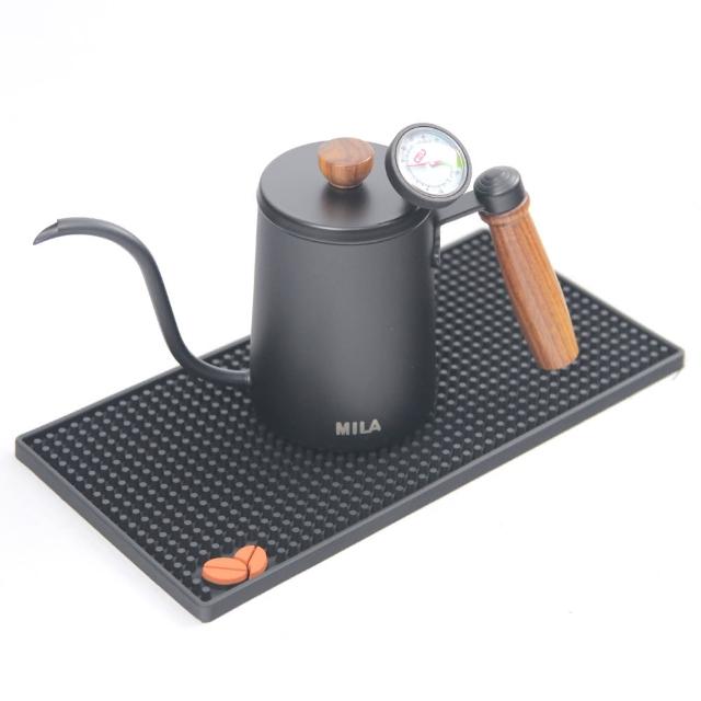 【MILA】木柄鶴嘴不鏽鋼手沖壺、細口壺-600ml-附專用溫度計(贈專用隔水墊)