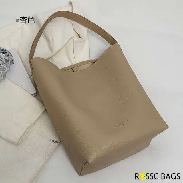 【Rosse Bags】慵懶簡約軟皮大容量肩背包 水桶包(杏色 / 卡其色 / 棕色 / 黑色)