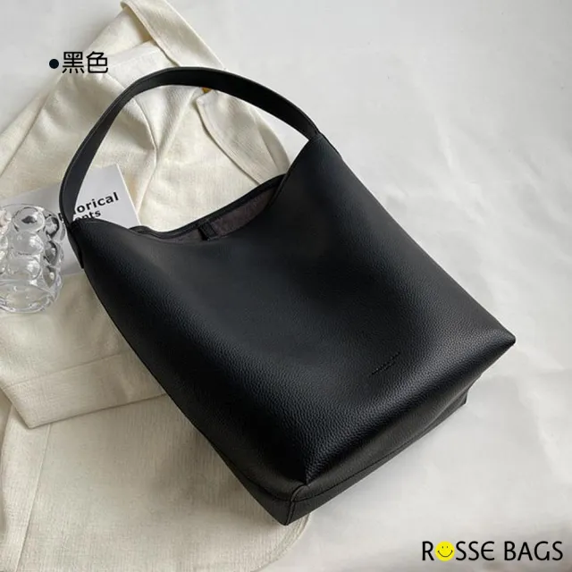 【Rosse Bags】慵懶簡約軟皮大容量肩背包 水桶包(杏色 / 卡其色 / 棕色 / 黑色)