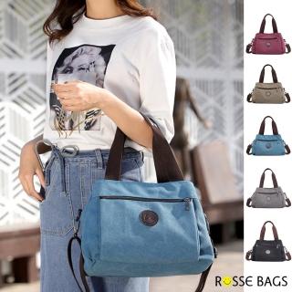 【Rosse Bags】休閒純色耐磨帆布手提斜揹包(卡其 / 藍色 / 灰色 / 黑色 / 紫咖)