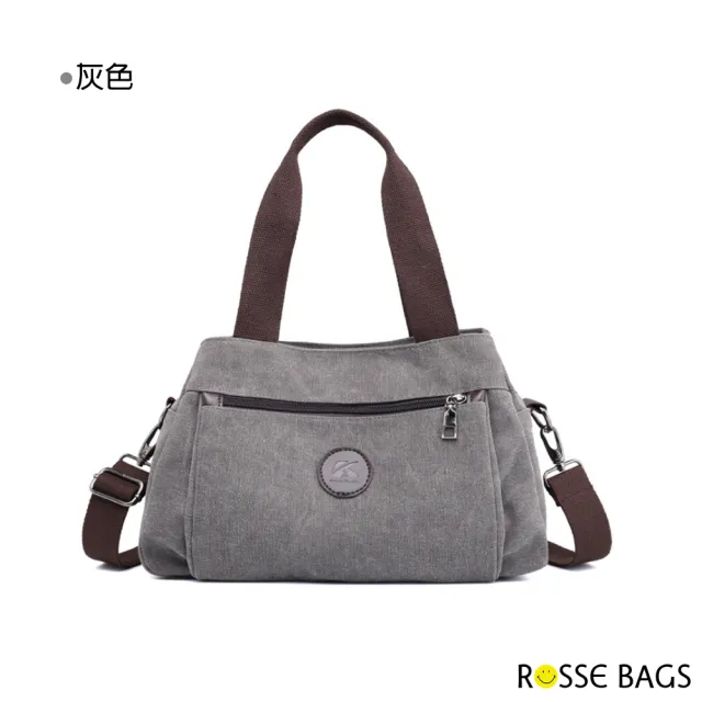 【Rosse Bags】休閒純色耐磨帆布手提斜背包(卡其 / 藍色 / 灰色 / 黑色 / 紫咖)