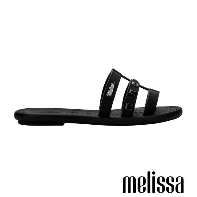 【Melissa】率性簍空平底拖鞋(黑色)