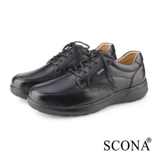 【SCONA 蘇格南】全真皮 都會時尚綁帶商務鞋(黑色 0878-1)
