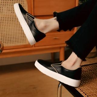 【LAZY SHOES】秒穿鞋 懶人鞋 休閒鞋 牛皮鞋 女鞋 黑色 DOROTHIE(內裡小羊皮懶人鞋)