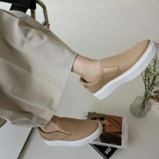 【LAZY SHOES】秒穿鞋 懶人鞋 休閒鞋 牛皮鞋 女鞋 奶茶色 DOROTHIE(內裡小羊皮懶人鞋)