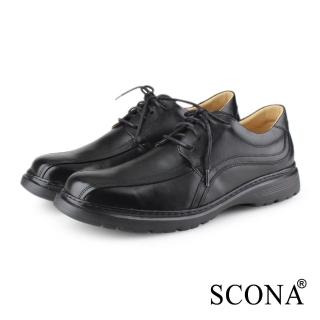 【SCONA 蘇格南】全真皮 輕量Q彈綁帶商務鞋(黑色 0880-1)