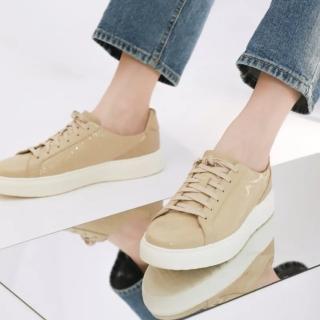 【LAZY SHOES】秒穿鞋 懶人鞋 休閒鞋 牛皮鞋 漆皮女鞋 拿鐵米 CARLINNE(漆皮板鞋)
