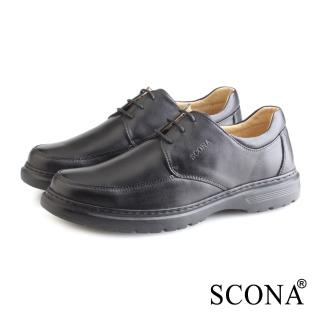 【SCONA 蘇格南】全真皮 輕量Q彈綁帶商務鞋(黑色 0875-1)