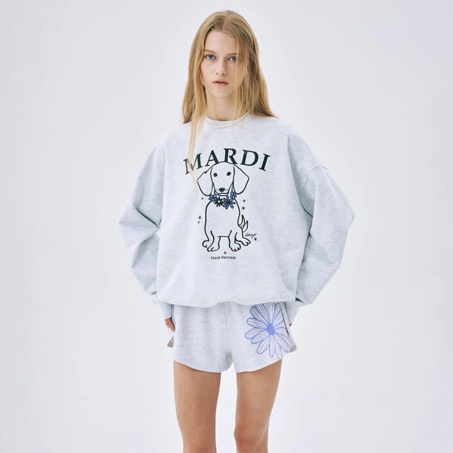 MARDI MERCREDI 印花大學TEE 灰色 經典臘腸狗 花圈 SWEATSHIRT SWING TAIL DDANJI NECKLACE
