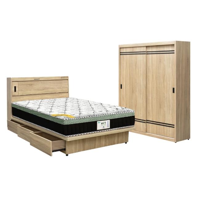 【IHouse】品田 房間4件組 單大3.5尺(床頭箱+收納抽屜底+床墊+衣櫃)