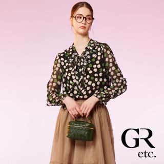 【GLORY21】速達-網路獨賣款-etc.櫻桃印花蝴蝶結荷葉領上衣(黑色)