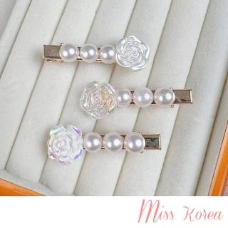 【MISS KOREA】珍珠髮夾 玫瑰髮夾/韓國設計浪漫玫瑰珍珠造型一字髮夾 邊夾 鴨嘴夾(3款任選)