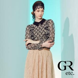 【GLORY21】速達-網路獨賣款-etc.柔美雪紡荷葉滾邊長袖上衣(黑色)