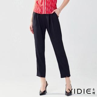 【YIDIE 衣蝶】素色造型鬆緊腰九分褲-黑