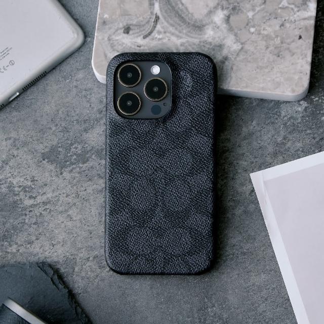 【COACH】iPhone 16 系列 手機殼 真皮 黑色經典大C(經典老花)