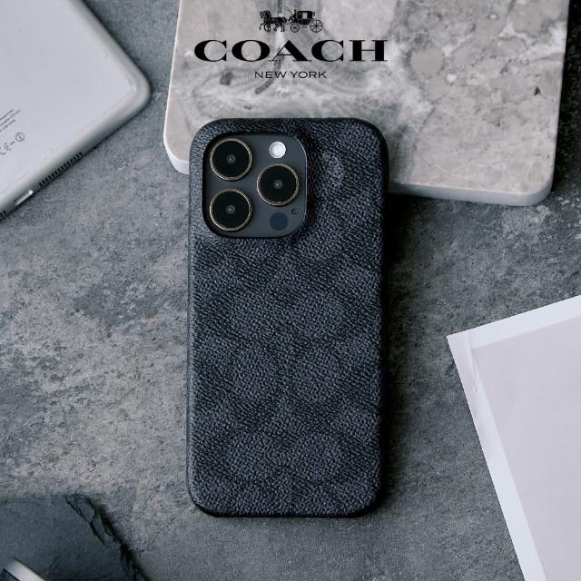 【COACH】iPhone 16 系列 手機殼 真皮 黑色經典大C(經典老花)