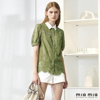 【mia mia】蕾絲拼接襯衫領上衣