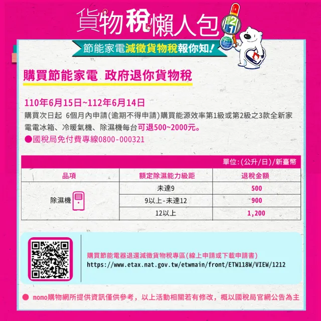 【陳傑憲代言 TECO 東元】6L 一級能效除濕機(MD1233W)