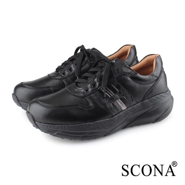 【SCONA 蘇格南】全真皮 舒適減壓機能健走鞋(黑色 1289-1)