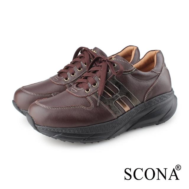 【SCONA 蘇格南】全真皮 舒適減壓機能健走鞋(咖啡色 1289-2)