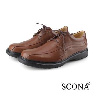 【SCONA 蘇格南】全真皮 輕量Q彈綁帶商務鞋(咖啡色 0880-2)