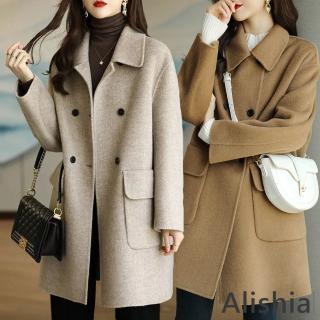 【Alishia】經典減齡中長版寬鬆毛呢外套 S-2XL(卡其色 / 駝色 / 灰色 / 黑色)
