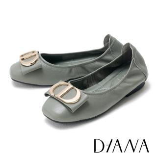 【DIANA】柔軟羊皮金屬飾釦平底娃娃鞋(綠色)