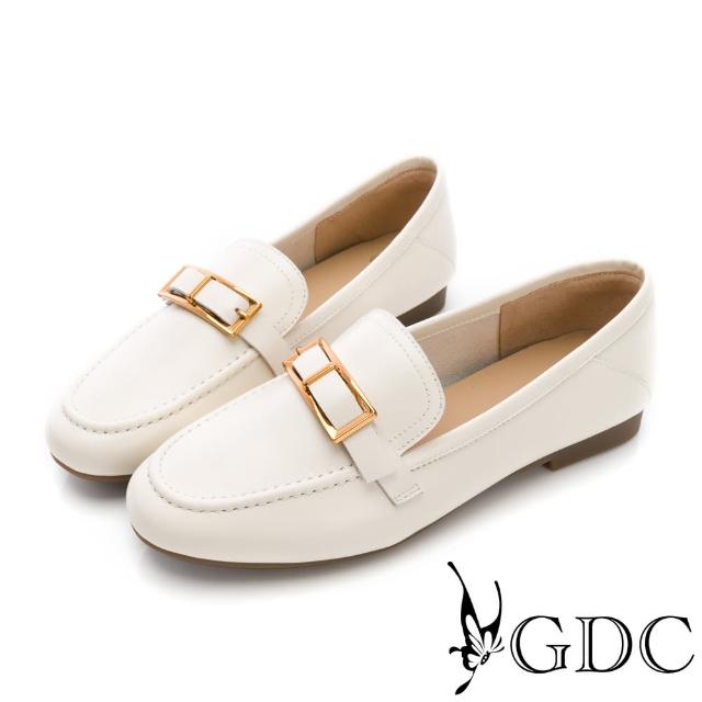 【GDC】都會時髦感長方形飾釦樂福鞋-白(420553-10)