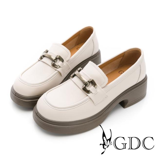 【GDC】經典馬銜釦牛皮厚底樂福鞋-米白(424793-10)
