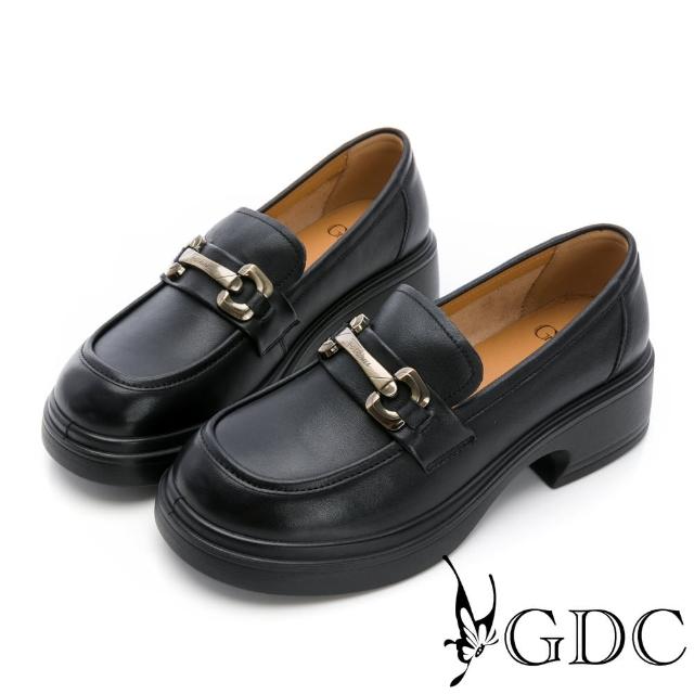【GDC】經典馬銜釦牛皮厚底樂福鞋-黑(424793-00)