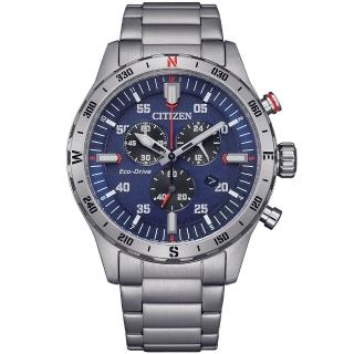 【CITIZEN 星辰】潮流型男光動能三眼計時手錶 藍 43mm(AT2520-89L)