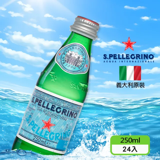 【S.Pellegrino 聖沛黎洛】天然氣泡礦泉水玻璃瓶裝250mlx24入/箱