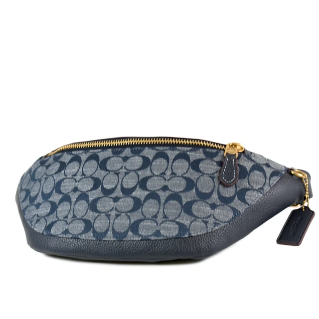 COACH 專櫃新款霧黑LOGO全皮前口袋弧形男款大款腰包(