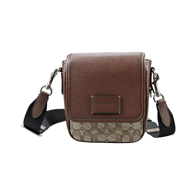 COACH 專櫃新款霧黑LOGO全皮前口袋弧形男款大款腰包(