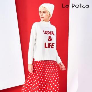 【Le Polka】立體絨毛文字高領針織上衣-女