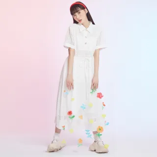 【betty’s 貝蒂思】鏤空窗花織紋拼接短袖洋裝(白色)