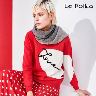 【Le Polka】愛心文字圖案長版針織上衣-女