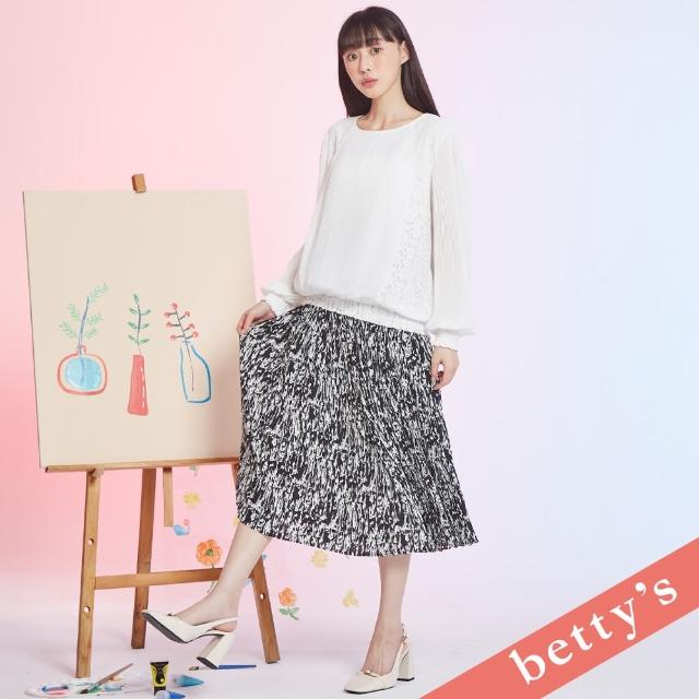 【betty’s 貝蒂思】潑墨印花百褶雪紡長裙(黑色)
