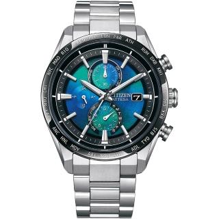 【CITIZEN 星辰】千彩之海限量款全球電波光動能三眼計時手錶 藍 42mm(AT8188-64L)