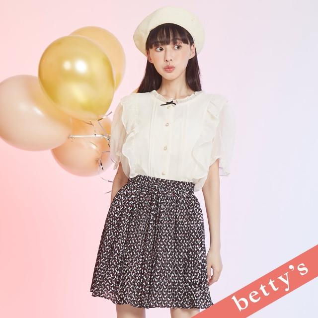 【betty’s 貝蒂思】印花綁帶百褶雪紡褲裙(黑色)