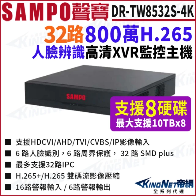 KINGNET DR-TW8516S-4K 16路 4K X KINGNET DR-TW8532S-4K 32路 4K 人臉辨識 支援8硬碟 XVR 錄影主機 DVR(SAMPO 聲寶 監控大廠)