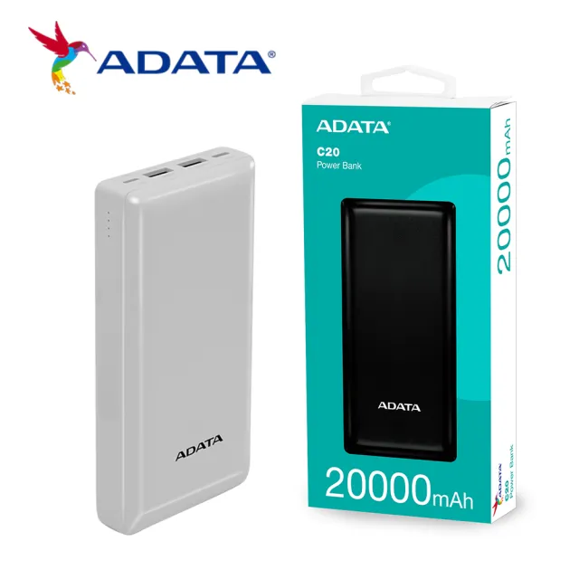 【ADATA 威剛】C20 2色可選 15W 3孔輸出 Type-C雙向快充行動電源-20000mAh(74Wh/具Wh標示)
