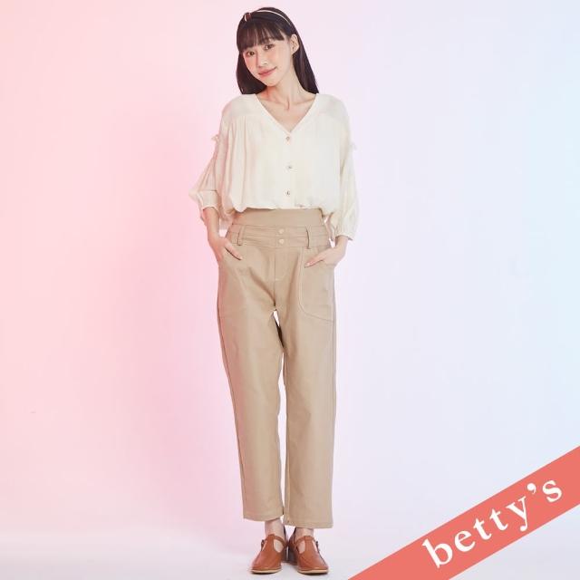 【betty’s 貝蒂思】大口袋寬褲頭壓線直筒褲(卡其)