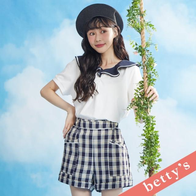 【betty’s 貝蒂思】學院風格紋口袋壓線短褲(深藍)