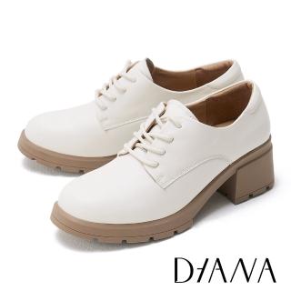 【DIANA】真皮復古綁帶厚底牛津鞋(米色)