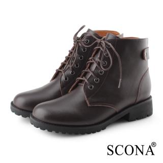 【SCONA 蘇格南】全真皮 率性經典綁帶短靴(咖啡色 8818-2)