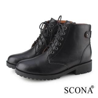 【SCONA 蘇格南】全真皮 率性經典綁帶短靴(黑色 8818-1)