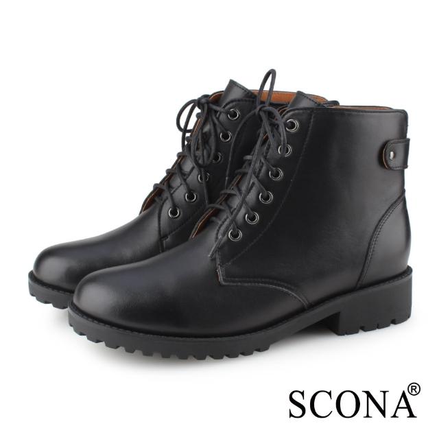 【SCONA 蘇格南】全真皮 率性經典綁帶短靴(黑色 8818-1)