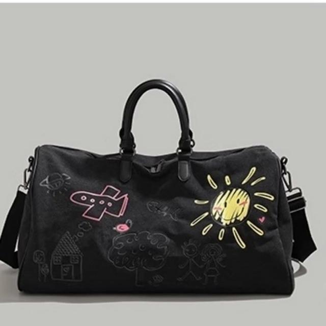 【米蘭精品】現貨+預購 旅行袋牛帆布手提包(插圖印花登山大容量男女包包3色m1ad6)