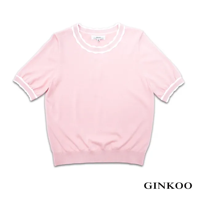 【GINKOO 俊克】配色花邊圓領針織上衣